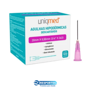 Agulha Hipodermica 20x0,55 UNIQMED 24G (Cx c/100)