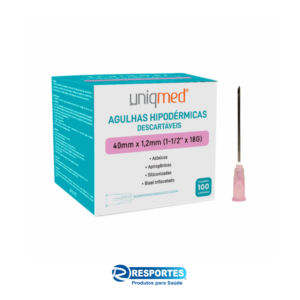 Agulha Hipodermica 40x12mm UNIQMED 18G (Cx c/100)