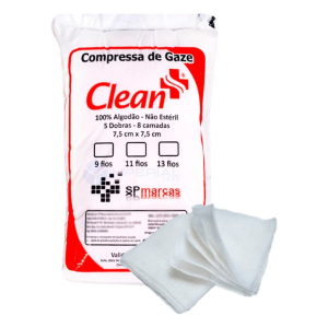 Compressa de Gaze Clean 13 Fios 500 Unidades Não Estéril
