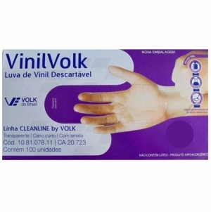 Luva de Vinil P Sem Pó Volk (Cx c/100)