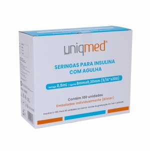 CAIXA SERINGAS PARA INSULINA 0,5mL 8MM x 30G 100Uni