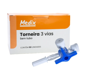 Torneira 3 Vias Luer Slip Descartável Estéril 50un MEDIX